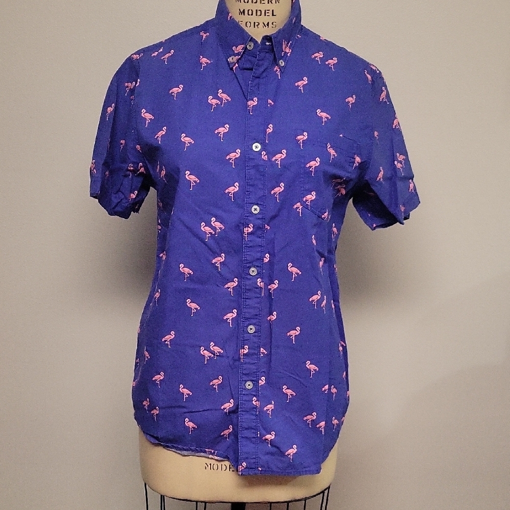 American Republic Men's Blue Flamingo Print Shirt. 100% Cotton. Size M